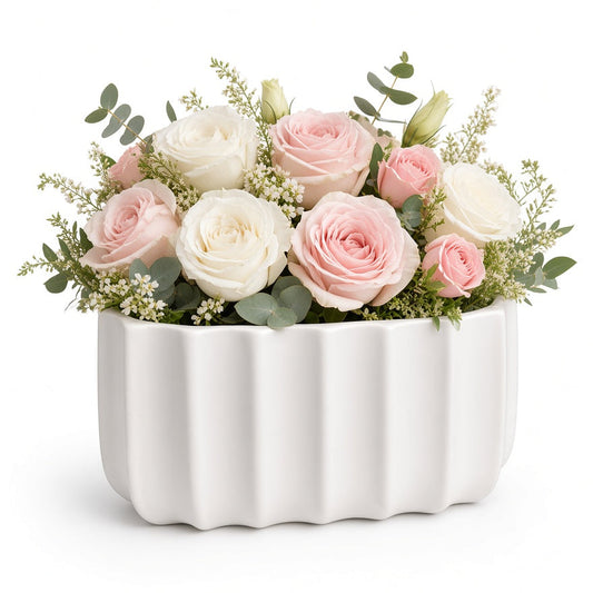 Bianca White Dolomite Ceramic Oval Bowl Vase Pot