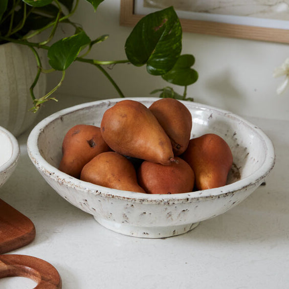 Davina Large White Ceramic Low Compote Bowl