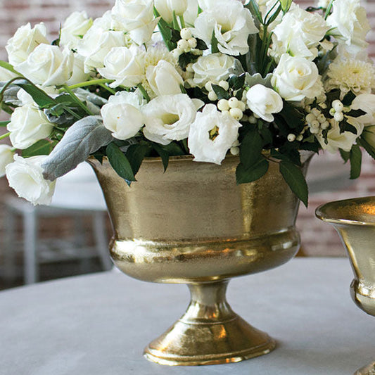Florentine Large Oval Gold Metal Urn Vase Vessel