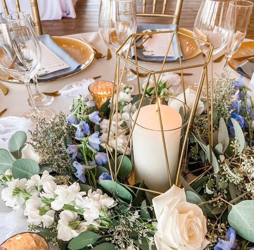 Gold Metal Geometric Lantern Hurricane Candle Holder Centerpiece