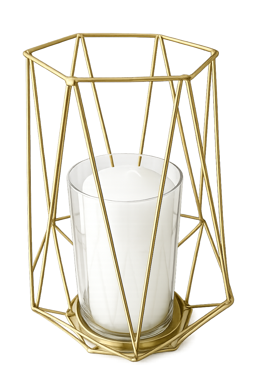 Arlyn Gold Metal Geometric Lantern Vase (Includes Glass Hurricane for Candle)