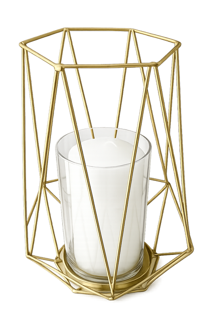 Arlyn Gold Metal Geometric Lantern Vase (Includes Glass Hurricane for Candle)