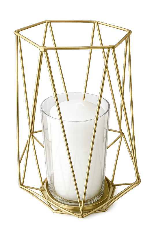 Arlyn Gold Metal Geometric Lantern Vase (Includes Glass Hurricane for Candle)
