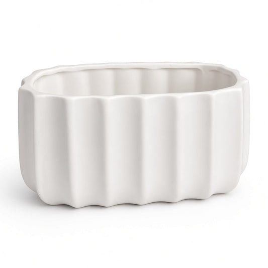 Bianca White Dolomite Ceramic Oval Bowl Vase Pot
