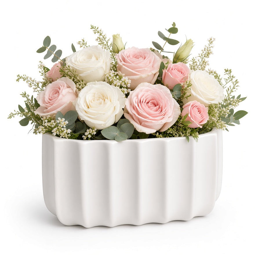 Bianca White Dolomite Ceramic Oval Bowl Vase Pot