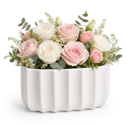Bianca White Dolomite Ceramic Oval Bowl Vase Pot