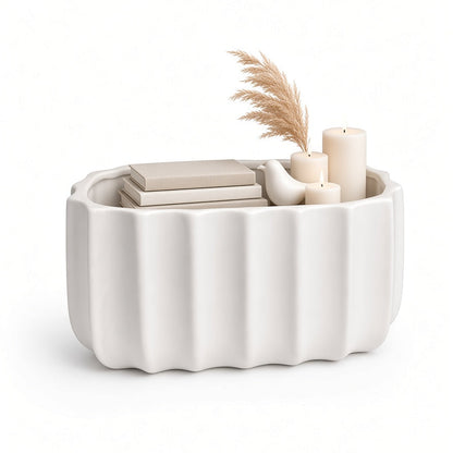 Bianca White Dolomite Ceramic Oval Bowl Vase Pot