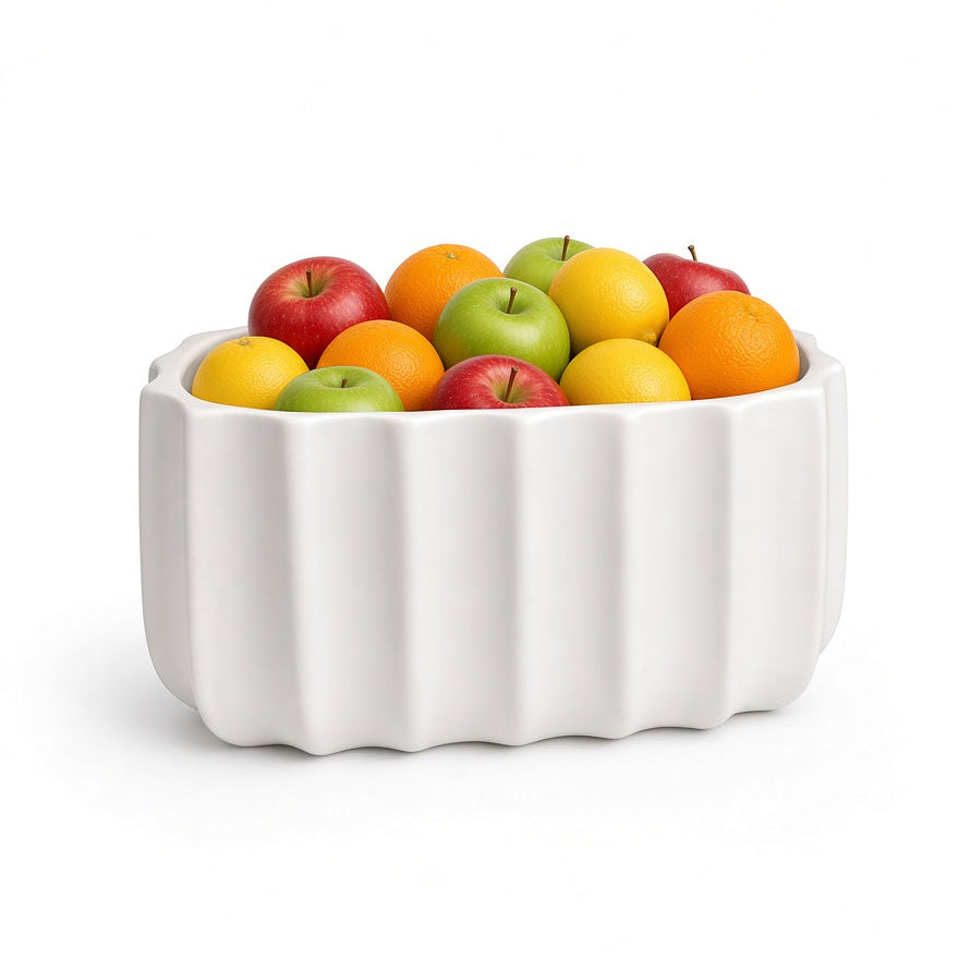 Bianca White Dolomite Ceramic Oval Bowl Vase Pot