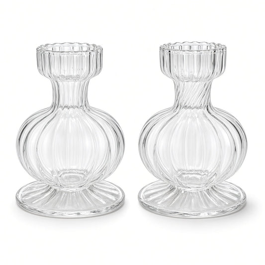 Boutique Mouth-Blown Clear Glass Bud Vase Set (SET OF 2)