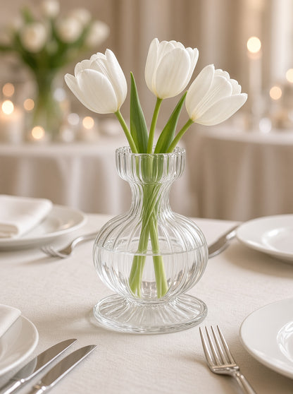 Boutique Mouth-Blown Clear Glass Bud Vase Set (SET OF 2)