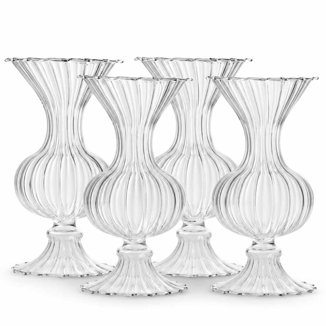 Chic Versatile Mouth-Blown Clear Glass Bud Vase Set (SET OF 4)