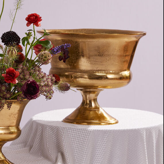 Florentine Large Oval Gold Metal Urn Vase Vessel