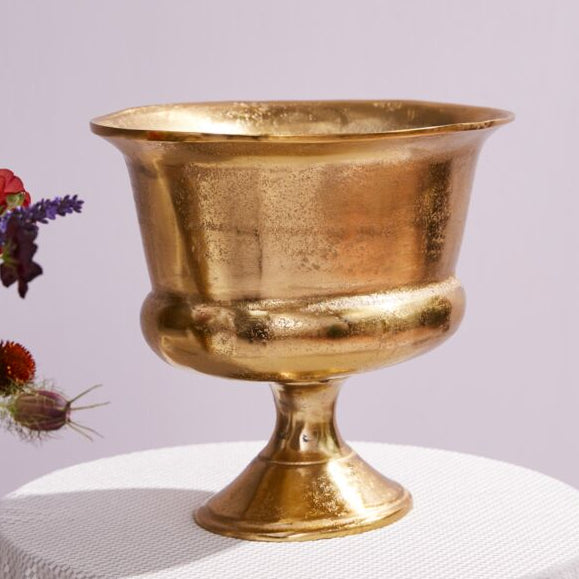 Florentine Large Oval Gold Metal Urn Vase Vessel