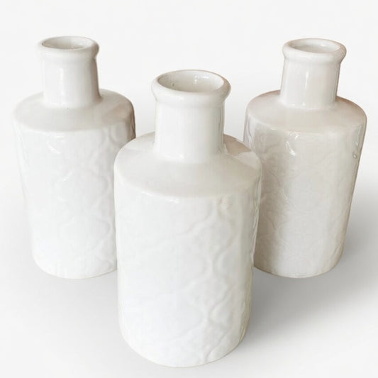 Lilah Unique White Ceramic Bud Vase Set (SET OF 3)