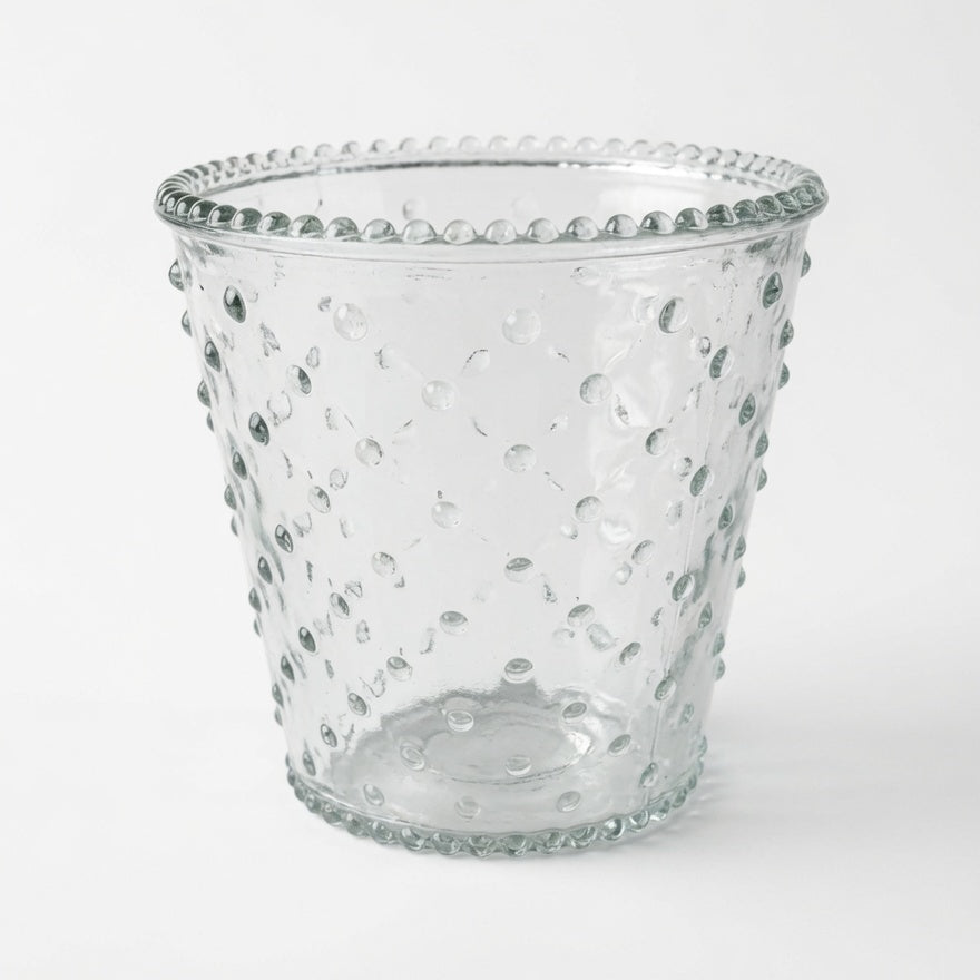 Luxe Clear Glass Vase with Raised Bubble Texture & Beaded Rim