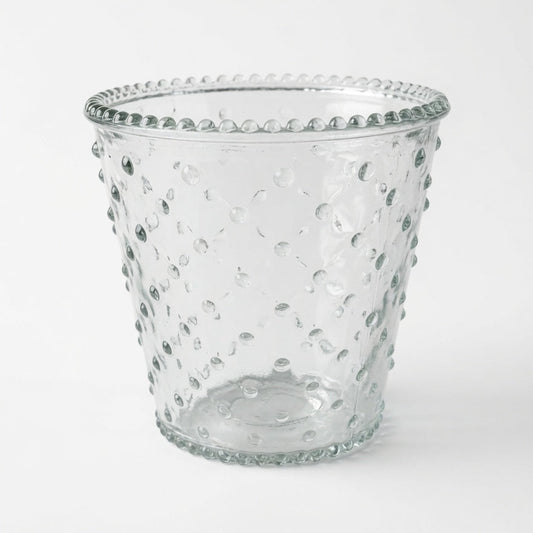 Luxe Clear Glass Vase with Raised Bubble Texture & Beaded Rim
