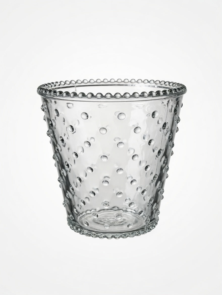 Luxe Clear Glass Vase with Raised Bubble Texture & Beaded Rim