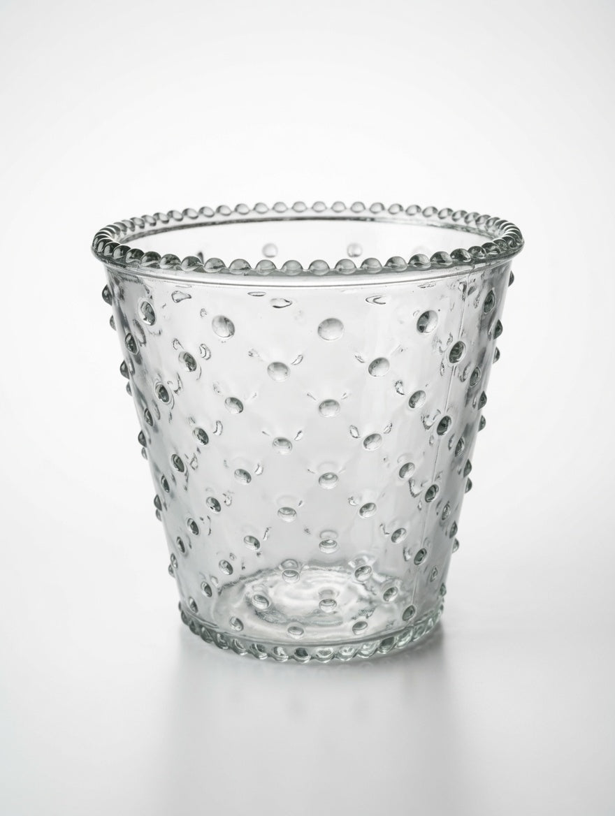 Luxe Clear Glass Vase with Raised Bubble Texture & Beaded Rim