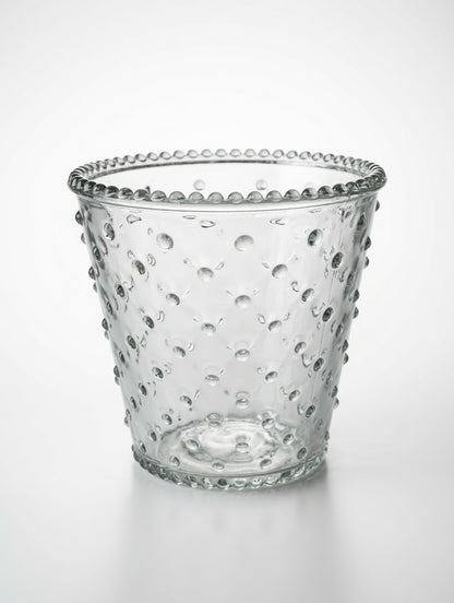 Luxe Clear Glass Vase with Raised Bubble Texture & Beaded Rim
