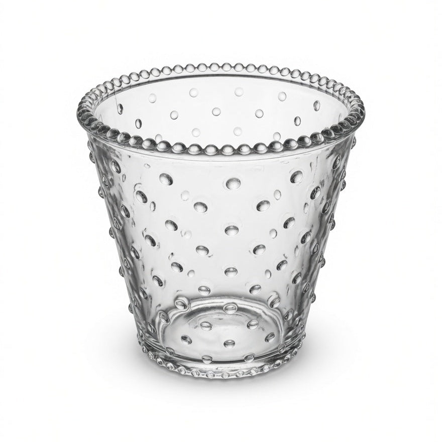Luxe Clear Glass Vase with Raised Bubble Texture & Beaded Rim