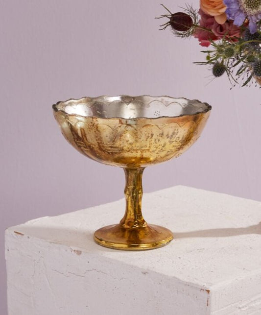 Mikayla Handmade Gold Mercury Glass Compote Vase