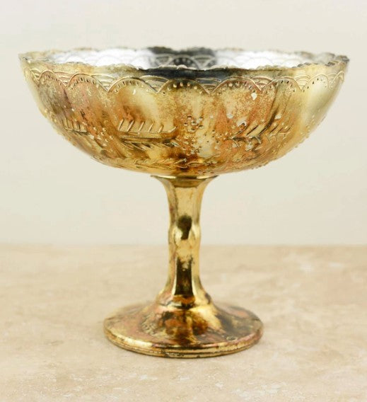 Mikayla Handmade Gold Mercury Glass Compote Vase