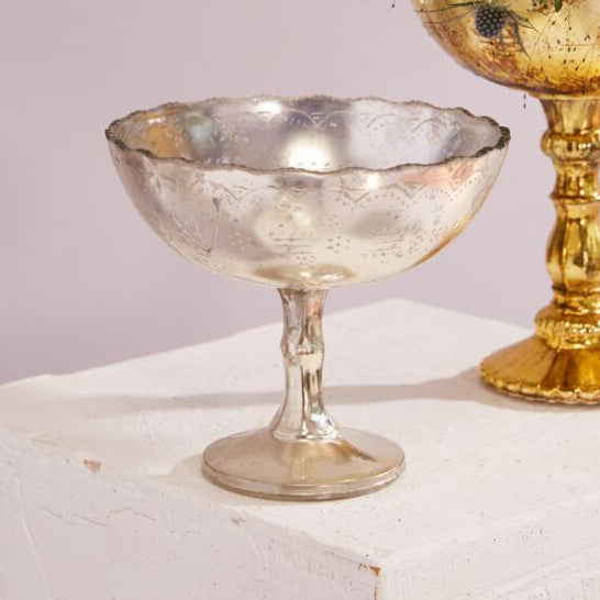Mikayla Handmade Silver Mercury Glass Compote Vase