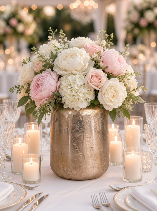 Rosalie Metallic Rose Gold Mercury Glass Urn Vase & Pitcher